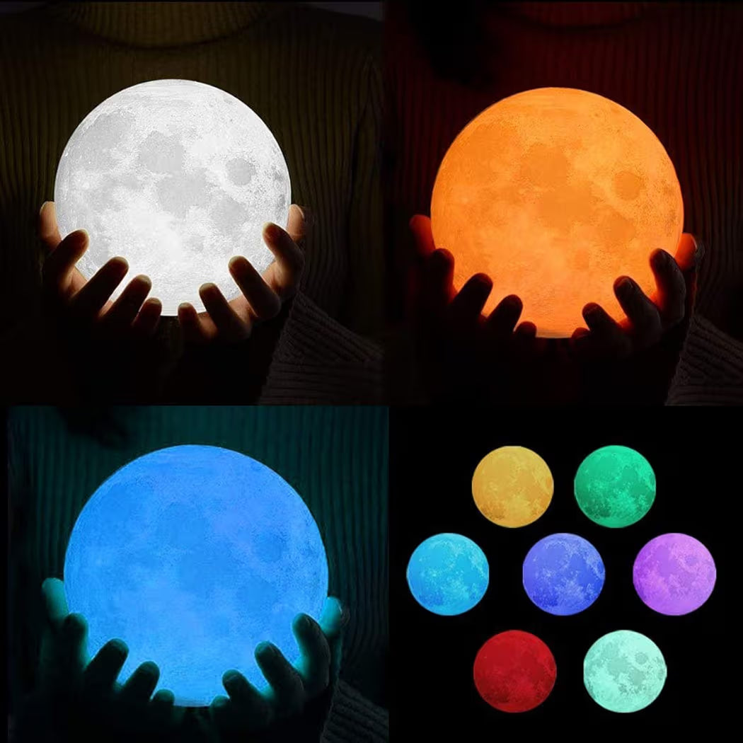 Moon Lamp 7 Colors | 25cm 3D Rechargeable LED Night Light with Touch Sensor – Zupixo