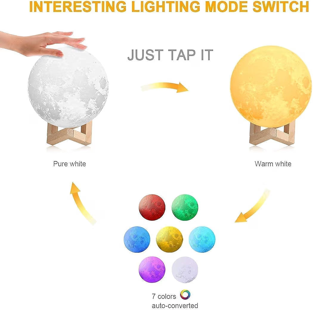 Moon Lamp 7 Colors | 25cm 3D Rechargeable LED Night Light with Touch Sensor – Zupixo